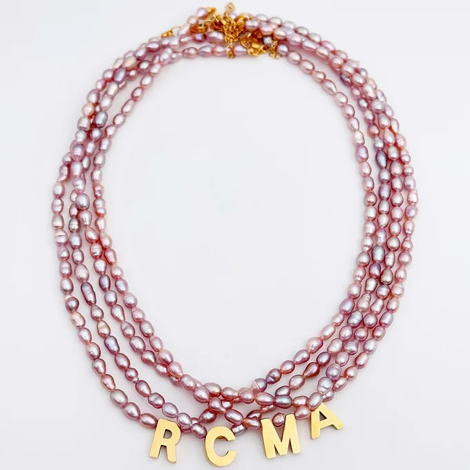 Silver rose pearls w/ letter