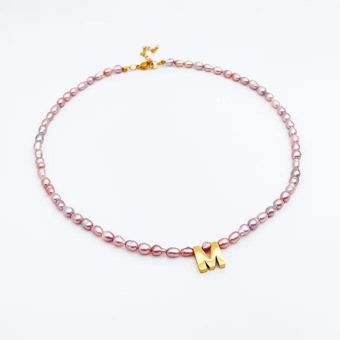 Silver rose pearls w/ letter