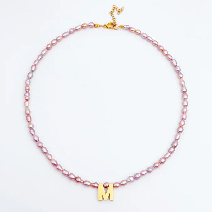 Silver rose pearls w/ letter