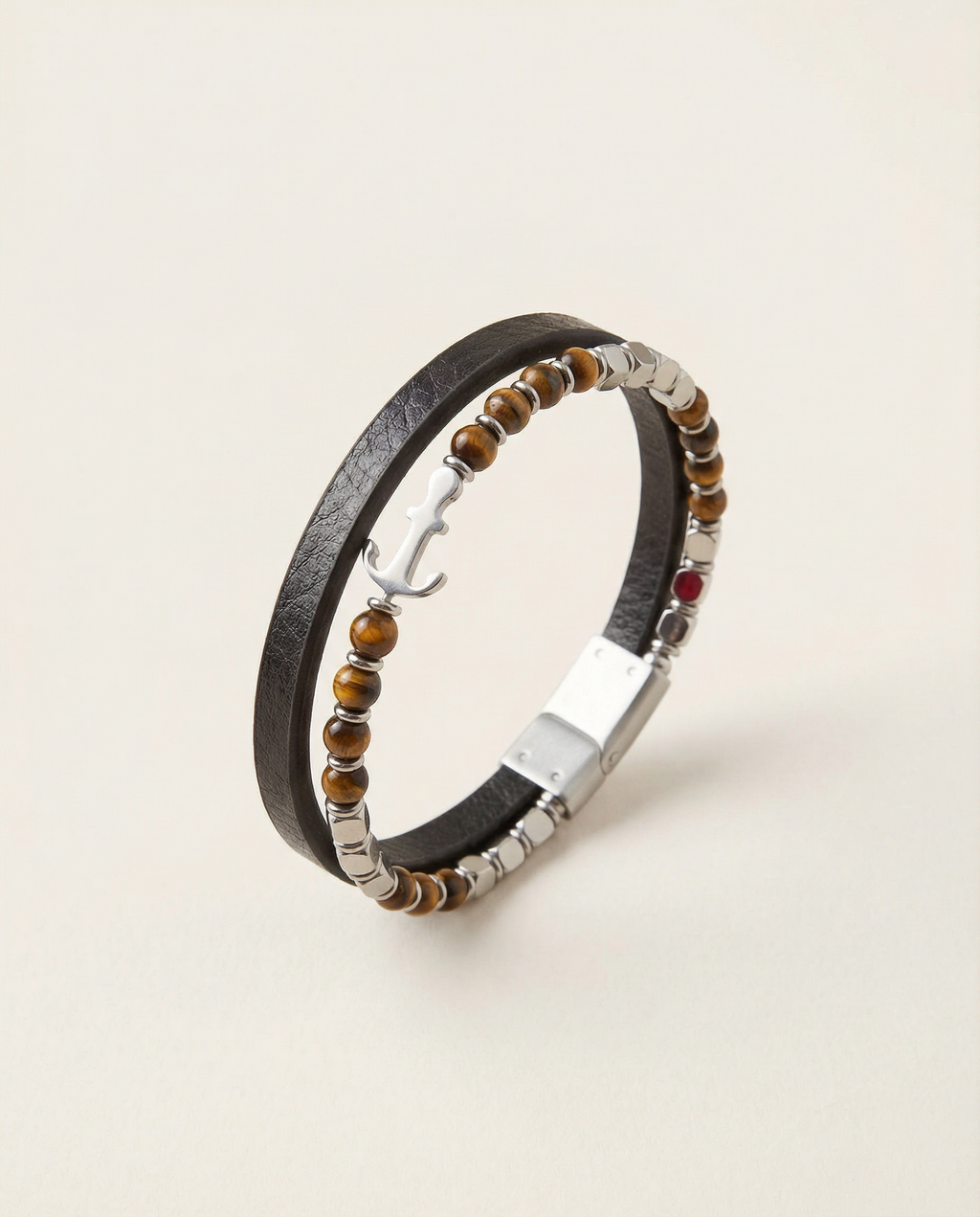 Pulseira couro e pedras naturais