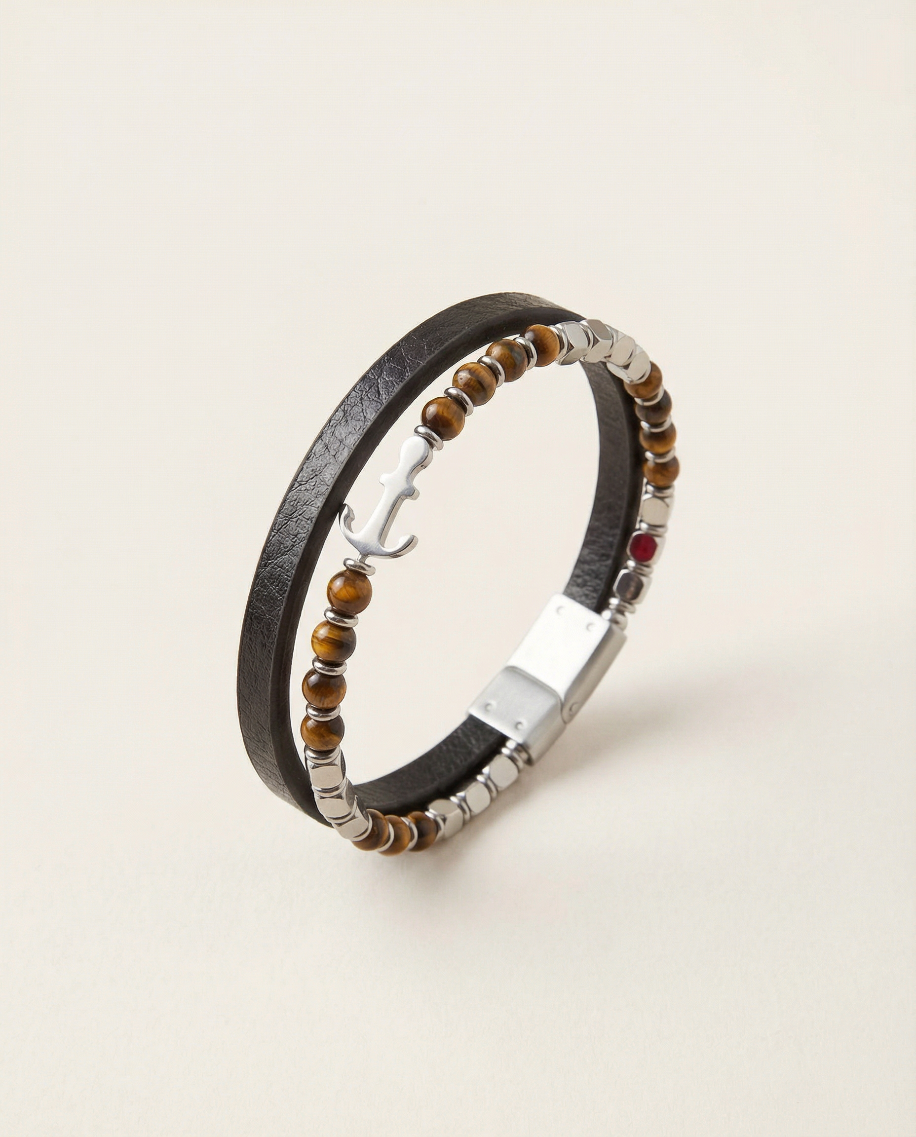 Pulseira couro e pedras naturais