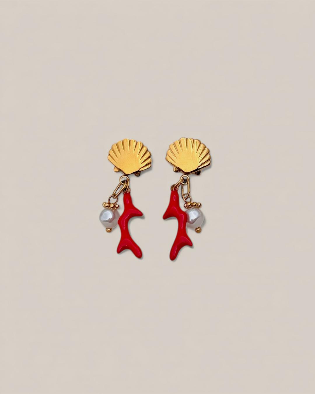 Brincos concha c/ alga e pérola