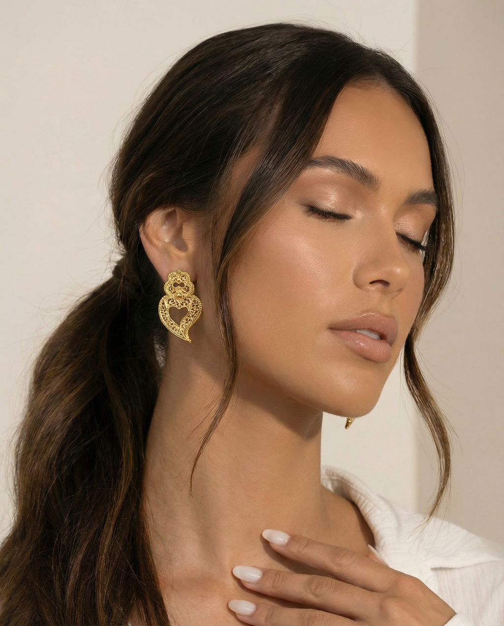 Brincos Coração de Viana perfurado