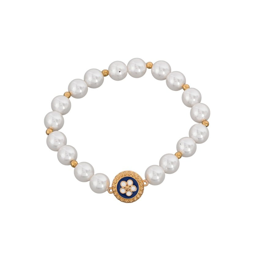 Pulseira pérolas e Caramujo Azul