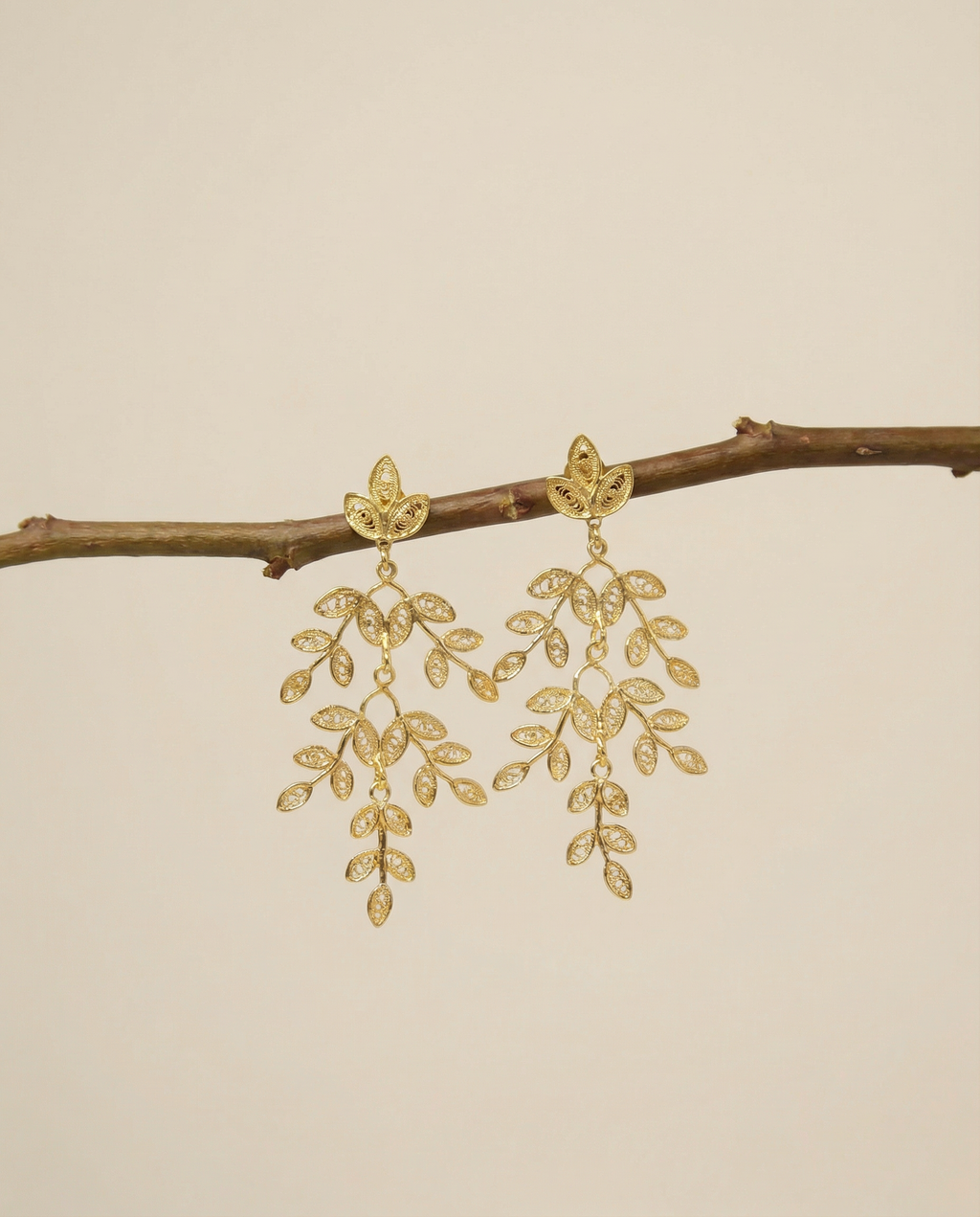 Brincos folhas compridos