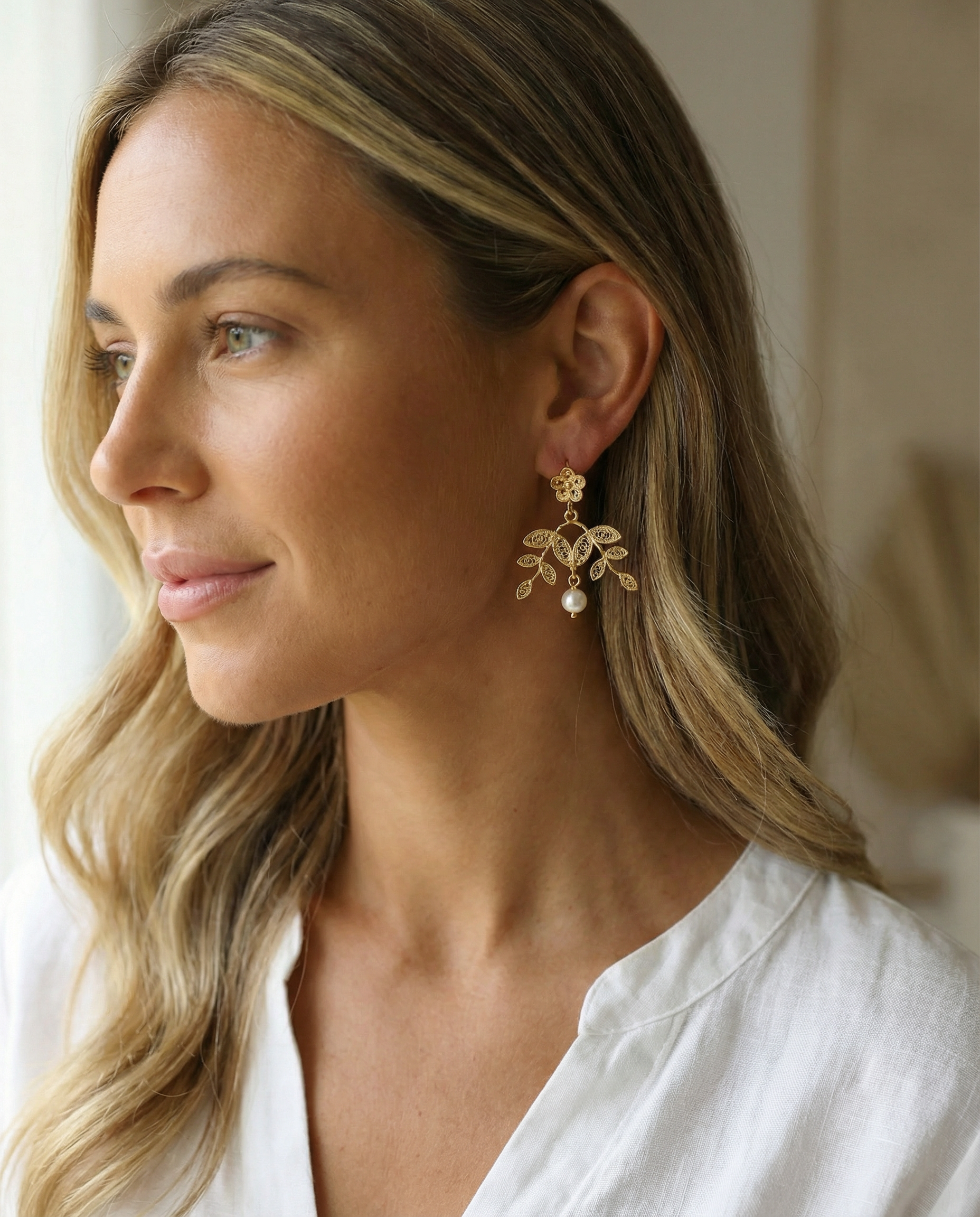 Brincos raminhos c/ pérola