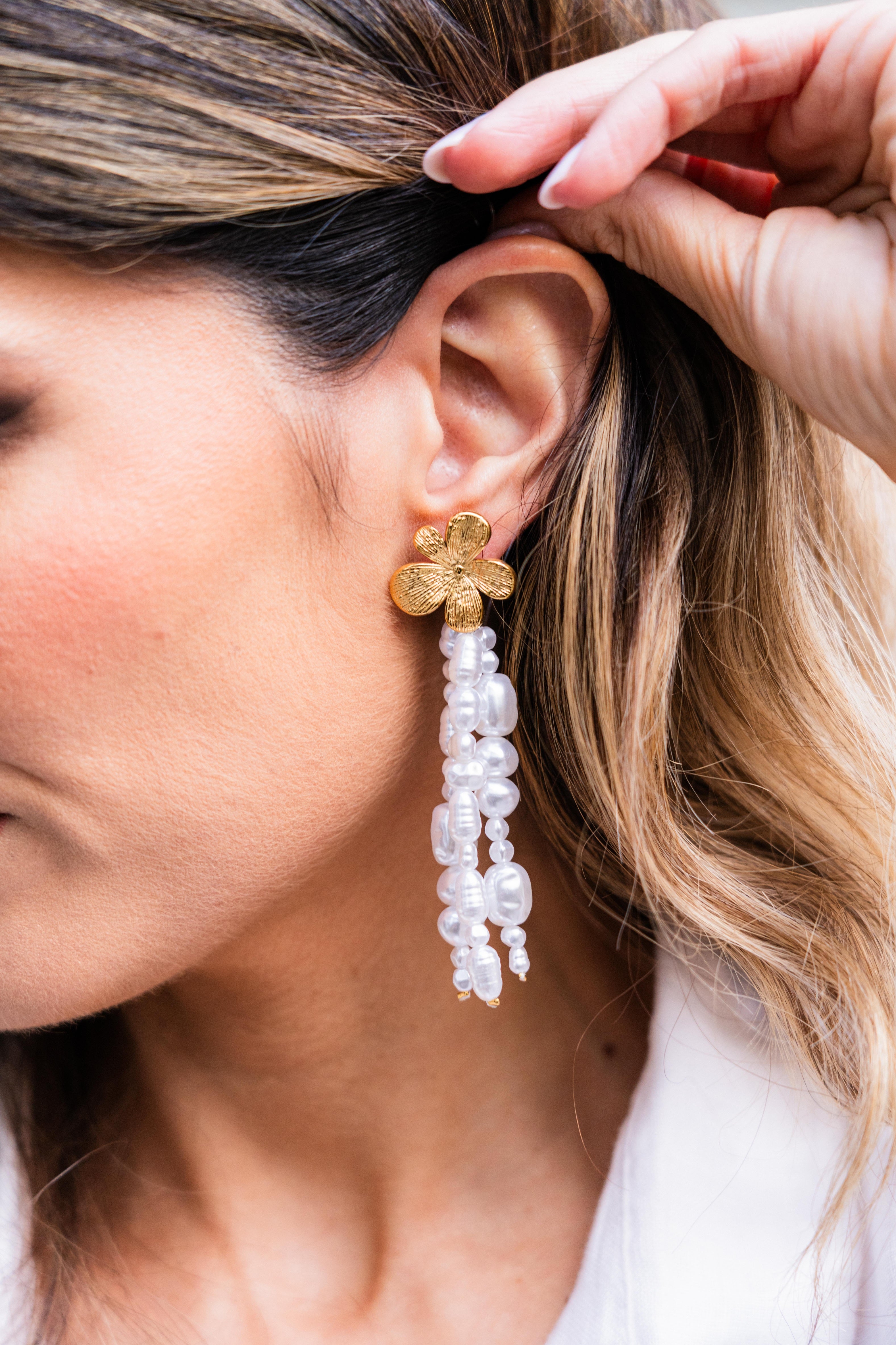 Flower Earrings w/ Pearls